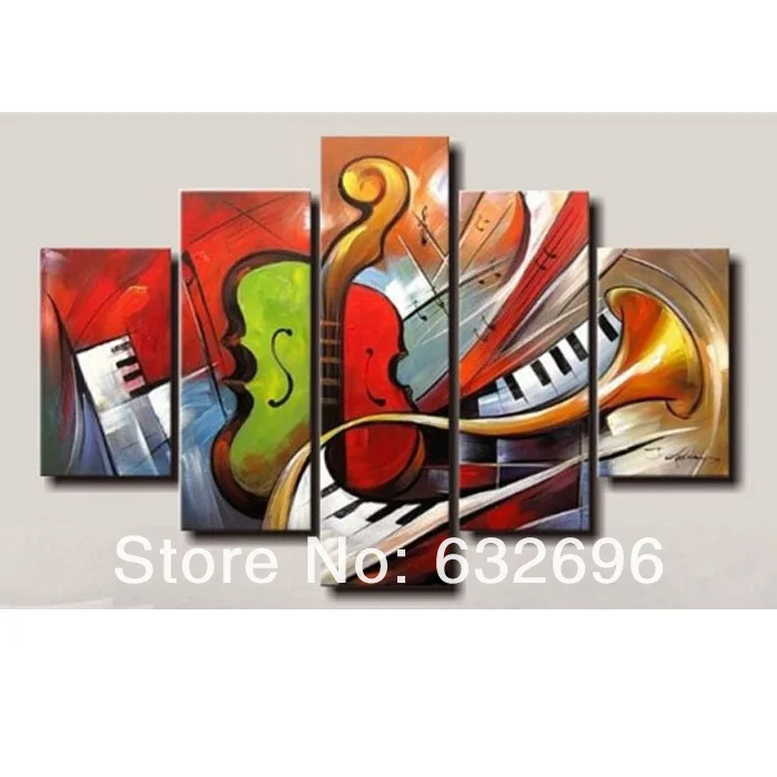 

Holiday Sale 100% hand painted discount abstract music paintings wall art 5 panel canvas home decor free shipping canvas art