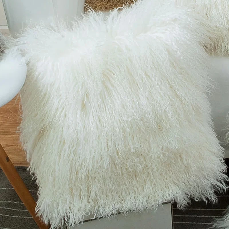 Натуральная кудрявая монгольская овечья кожа меховая подушка, квадратная форма одностороннее украшение диван меховая подушка