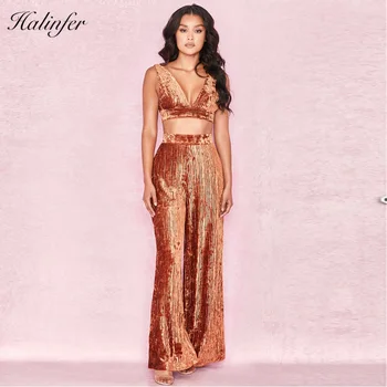 

2018 New Fashion 2 piece set women sexy Strapless Short Jacket and Full Length Top Homecoming Party Pant Sets Top Quality