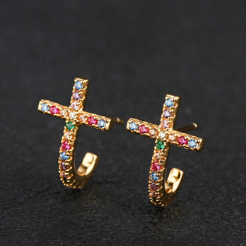 Золотой медный крест красочные AAA серьги с цирконием кубической огранки модные ювелирные изделия женский свадебный подарок для женщин Мода