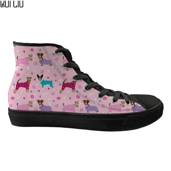 

Customized Flats Spring Women's Shoes Pink Cute 3D Animal Fox Terrier Prints Casual Women High Top Canvas Shoes Woman Sneakers