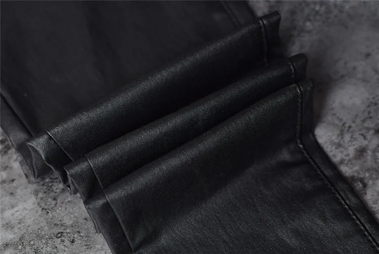 Stretch jeans stretch jeans for women's wear ultra high waist strap decorative coating leather stretch jeans PU large size (22)
