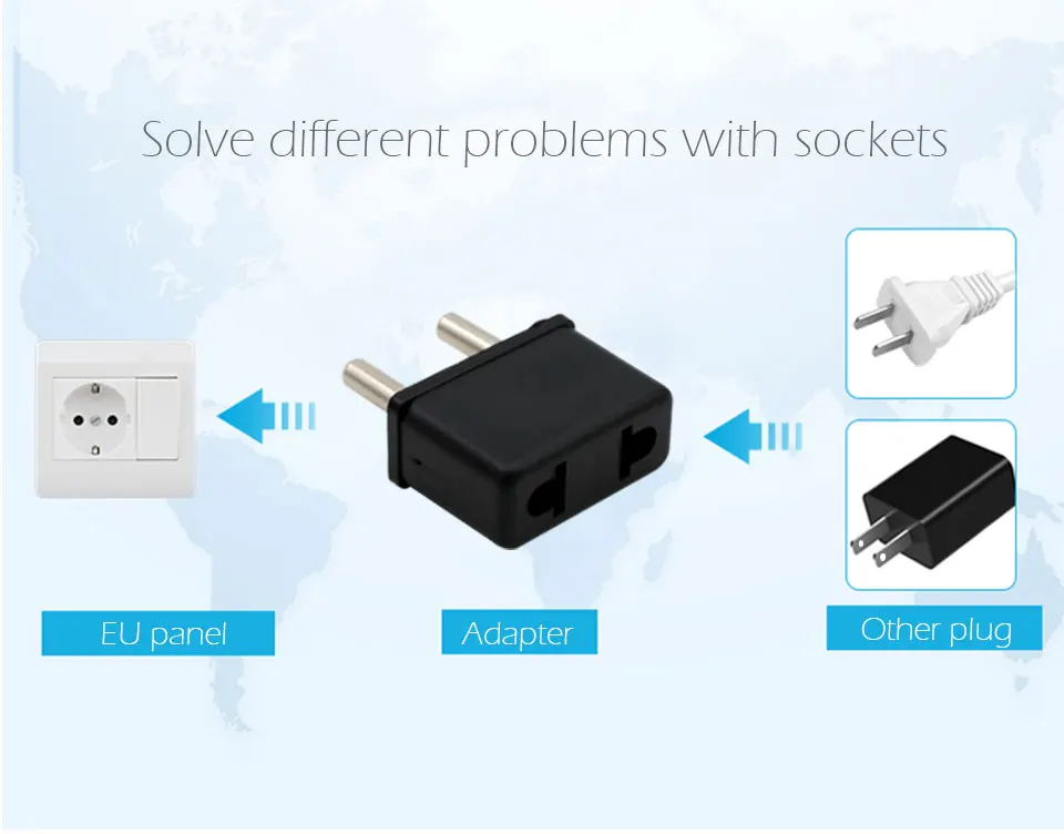 US To EU Plug Power Adapter Black Color Travel Power Adapter Converter Wall Electrical Charger USA to EU 2 Round Pin Plug Socket (4)