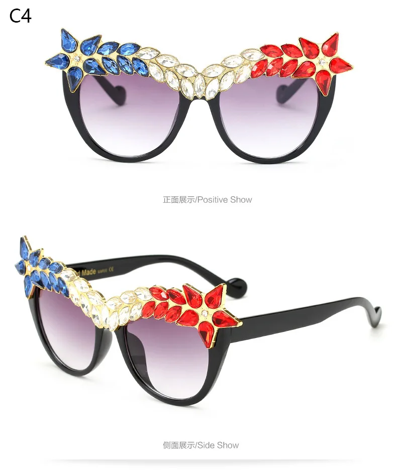Модные роскошные солнцезащитные очки кошачий глаз с бриллиантами, женские солнцезащитные очки с кристаллами, стразы, негабаритная оправа, блестящие оттенки Oculos de sol - Цвет линз: C4