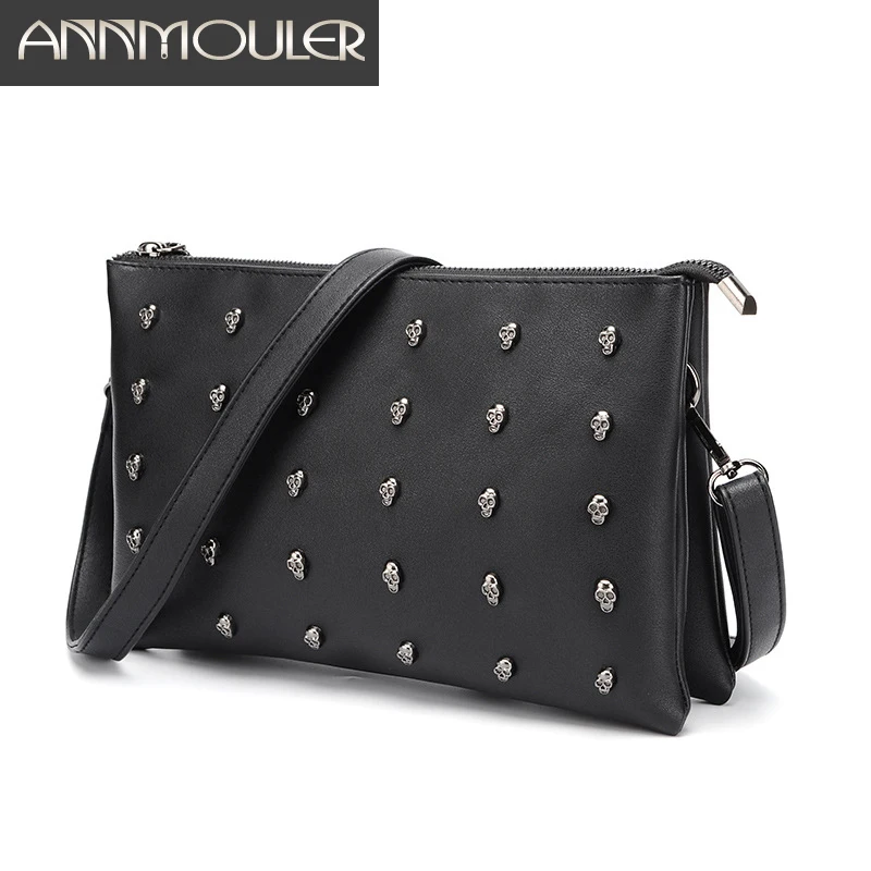 

Annmouler Women Fashion Clutch Bag Shoulder Bag Pu Leather Black Crossbody Bag Skull Stub Messenger Bag Small Bag for Girls