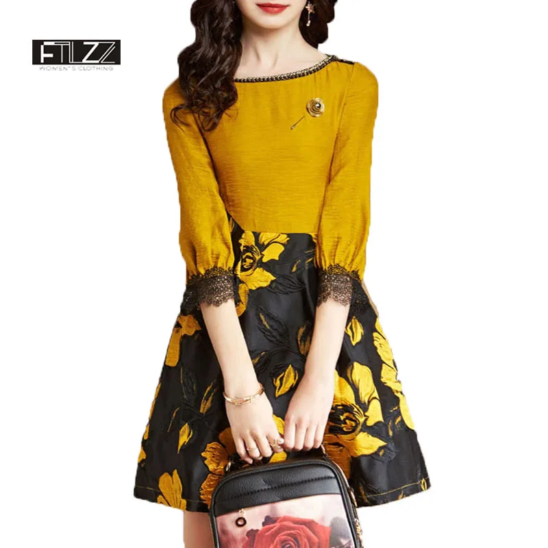 Elegant Women Vintage Dress 2018 New Spring Summer Slim A line Casual