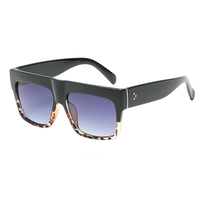 TOYEARN Роскошные брендовые дизайнерские женские Квадратные Солнцезащитные очки женские Ким Кардашьян солнцезащитные очки для женщин винтажные очки с заклепками плоский верх - Цвет линз: Black Leopard Gray