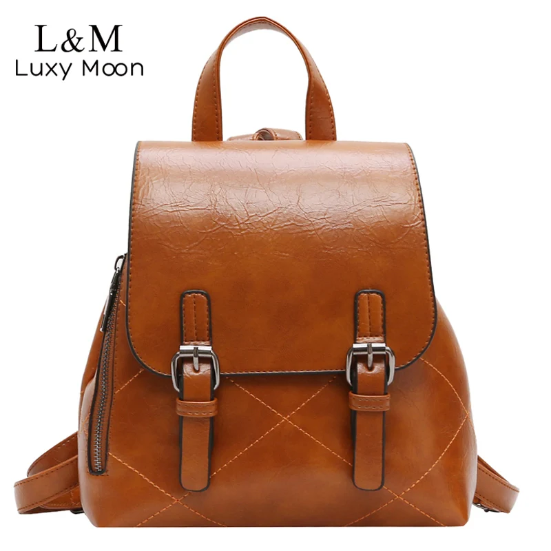 

Vintage Women Backpack Korean Oil wax Leather Rucksack Fashion Drawstring School Back packs For Girls Hasp Travel Bags XA243H
