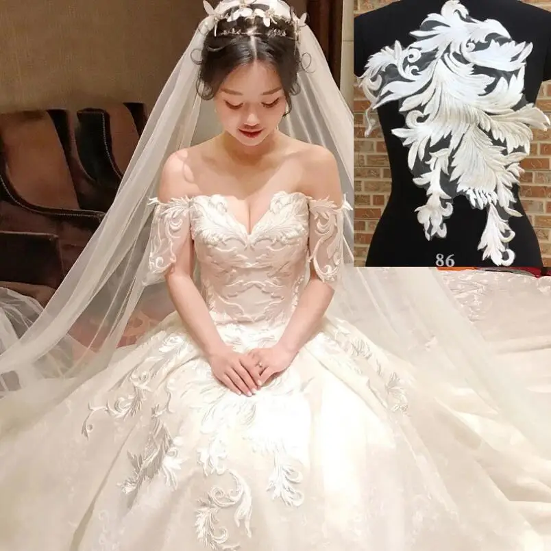 

30*44cm White Beaded Lace Applique Mesh Venise Sequins Bridal Lace Trims Wedding Dress Accessories Lace Collar Sewing Appliques