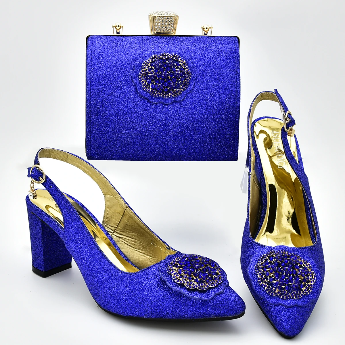 Latest Royal Blue Color African Shoes with Matching Bags Nigerian