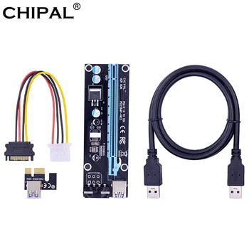 

CHIPAL 10PCS VER006 PCI-E Riser Card PCI Express 1X to 16X + 1M USB 3.0 Cable / SATA to 4Pin Molex Power for BTC ETH EOS Mining
