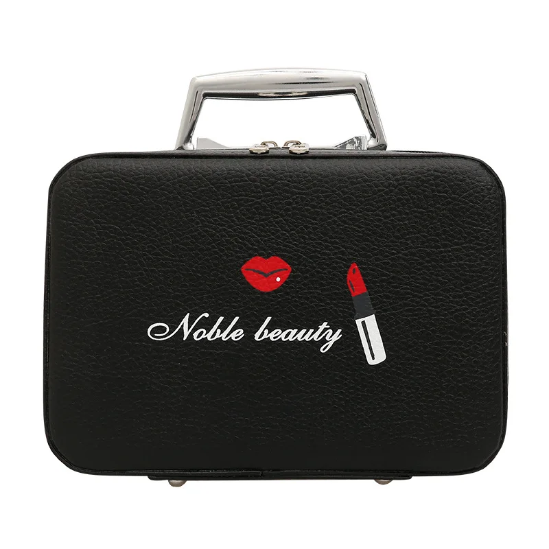 Портативный простой губы PU коробка для хранения емкости Многофункциональный чемодан модный косметический чехол для путешествий Водонепроницаемая дорожная сумка - Цвет: Black