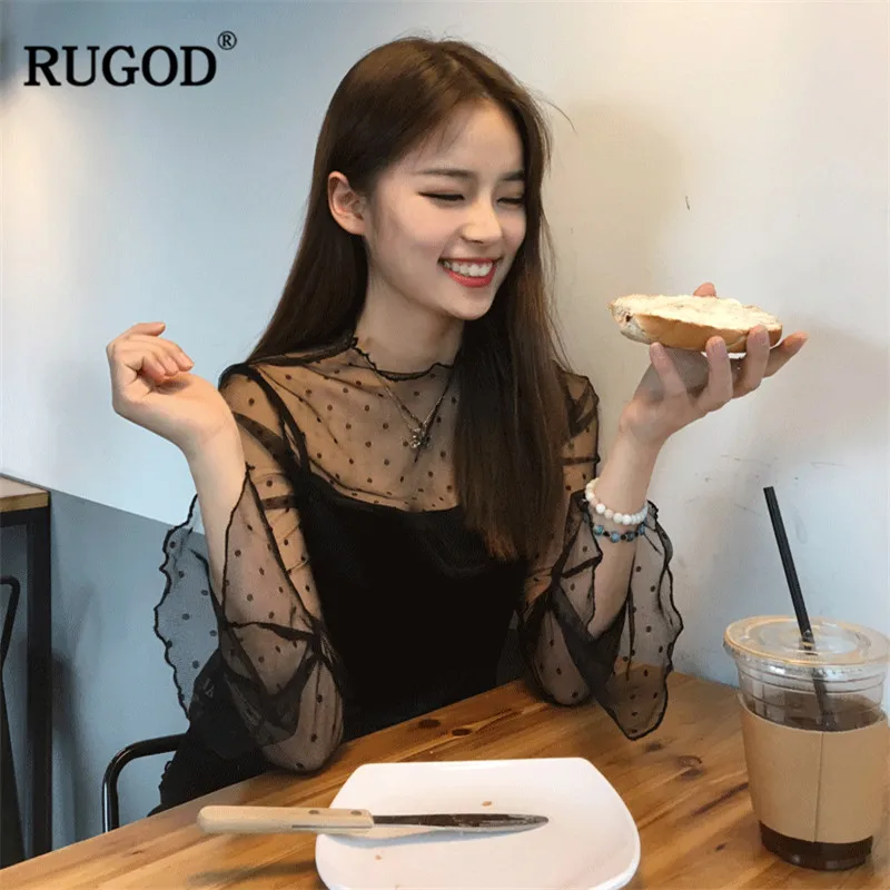 Женская кружевная блузка RUGOD элегантная офисная с расширяющимся книзу рукавом и