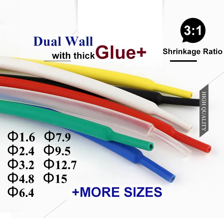 Соотношение 3:1 термоусадочная трубка клейкая облицованная клеем Двойная Стенка трубки обертывание провода кабель комплект 1,6 мм 2,4 мм 3,2 мм 4,8 мм 6,4 мм 7,9 мм 9,5 мм
