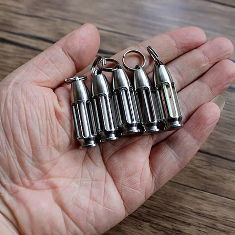 TC4 Titanium CNC Hollow Bullet Tritium Tube EDC Self-luminous Pendant Key Holder Tritium Gas Signal Light Keychain Outdoor