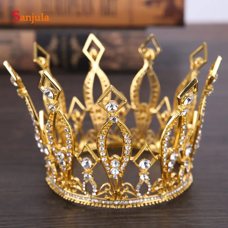 

Gold King Crowns Round Crystal Queen Tiaras Vintage Style High Quality 2019 Wedding Accessories Haarschmuck Hochzeit T091