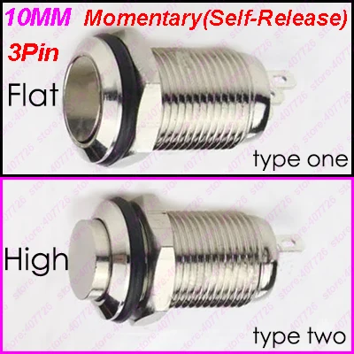 

2PCS 10MM Mini Metal Button Switch 3Pin Momentary/Self-Released/Not-Locking Power Push Button Flat/High Head Type 2A/36VDC