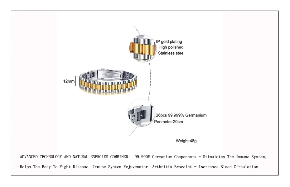 Энергетический Браслет для здоровья, 26 шт., 99.999%, высокое качество, чистый германий, часы, звено, дизайн, мужские ювелирные изделия