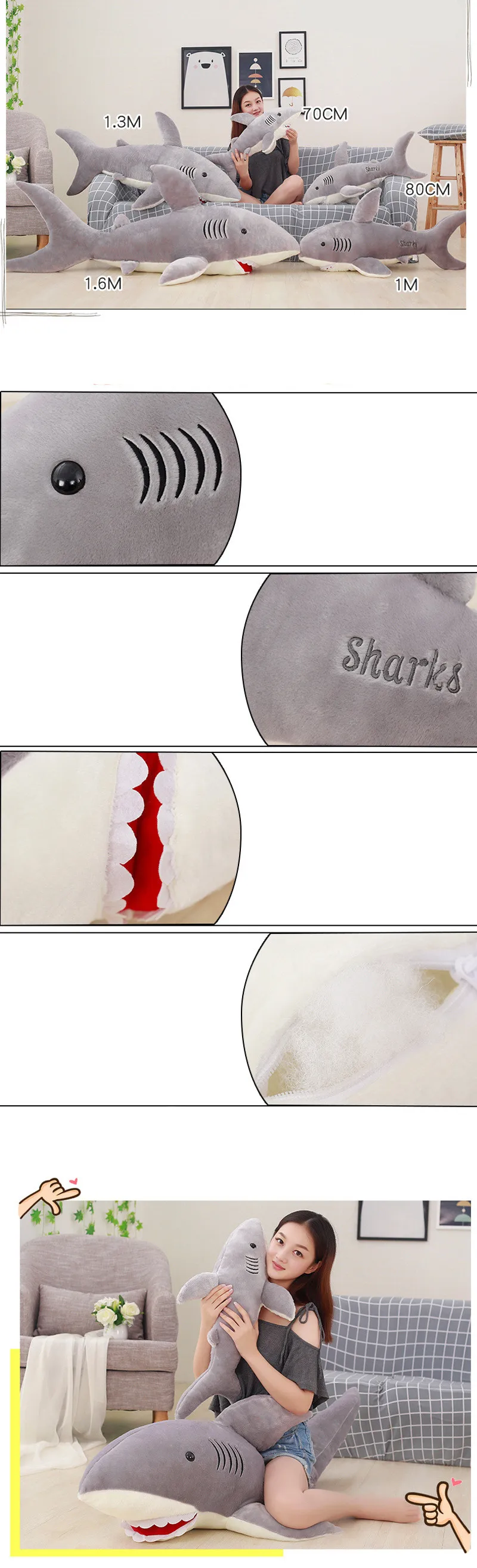  Plush Sharks Toys Stuffed Animals Simulation Big Sharks Doll Pillows Cushion Toys3