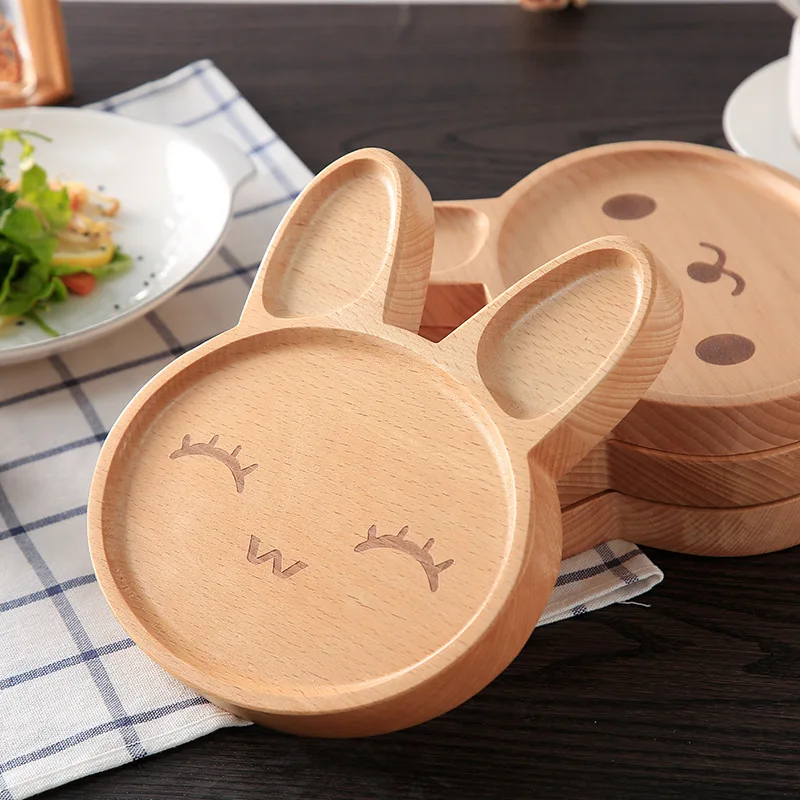 Kawaii Rabbit Face Wood Plate Cute Food Fruits Dish Dinner Plates Kid's Wooden Plate Wood Dinner