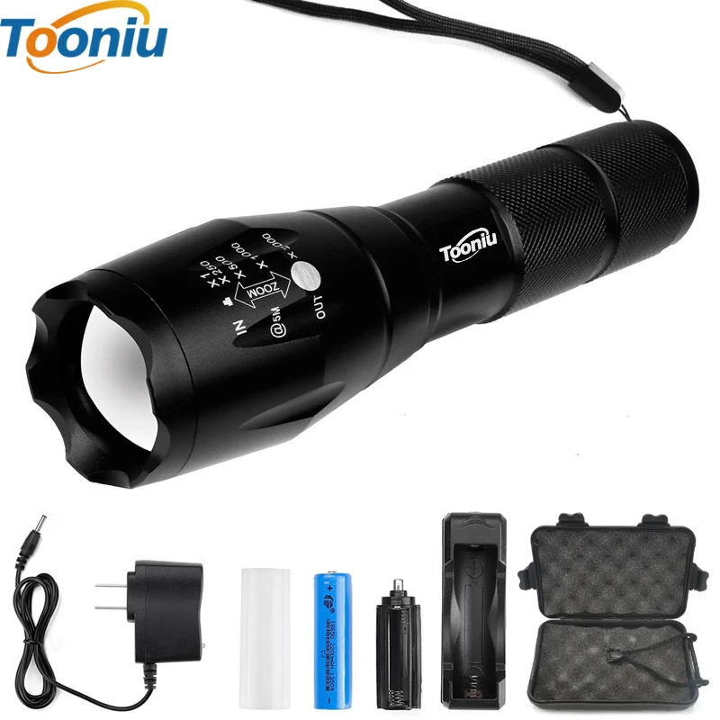 Koop Grote Promotie Ultra Heldere CREE XM L T6 LED Zaklamp 5 Modi 4000 Lumen Zoomable LED Zaklamp 18650 Batterij + Lader + Clip