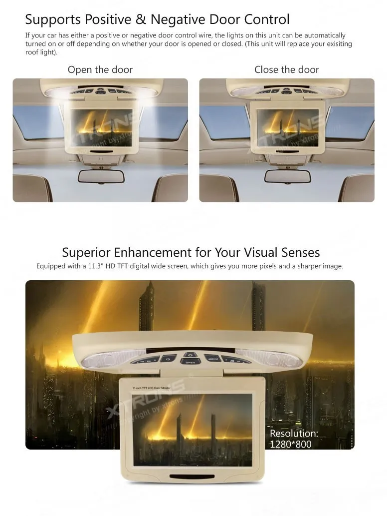 Sale XTRONS Beige11.3"Digital car Monitor Flip down Car Roof DVD Player Overhead car Ceiling Monitor USB FM Game Disc +2 IR Headphone 4