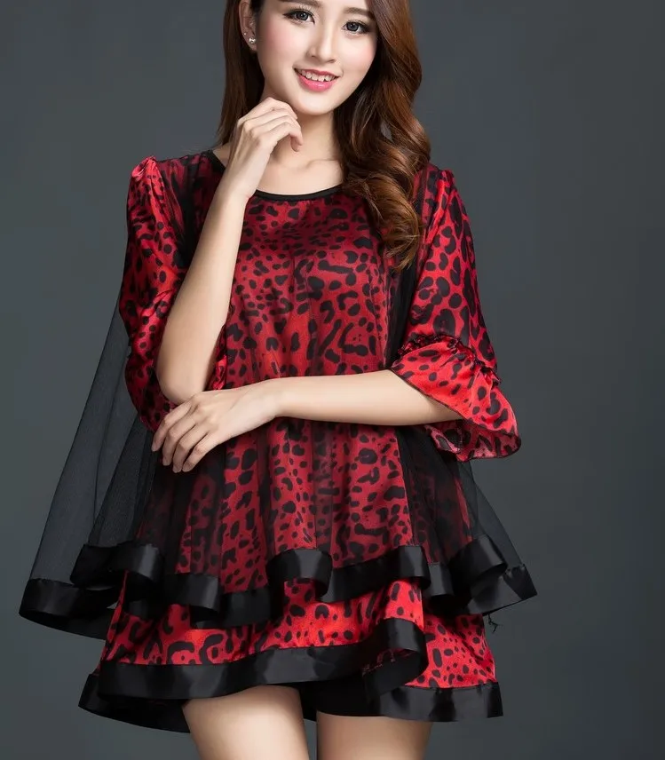 

2017 girls casual leopard top blouses office lady fashion sexy chiffon tops design women big size 3XL 2XL top red shirts #W122