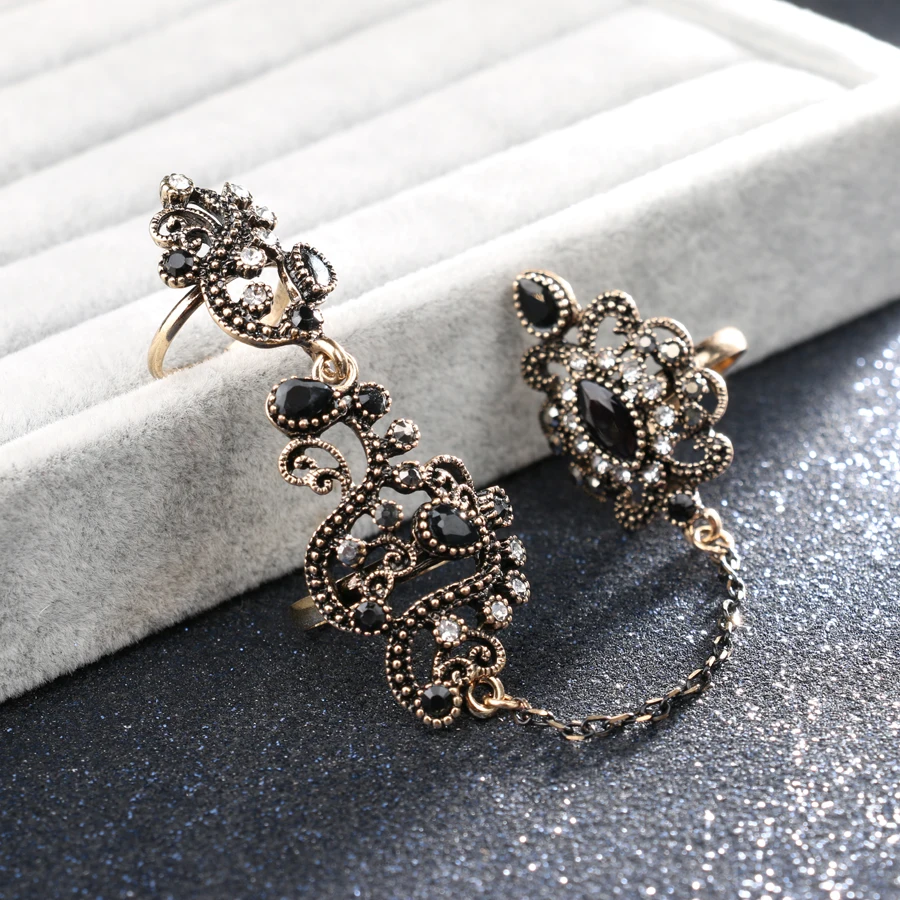 Turkish Double Finger Rings For Women Flower Ethnic Jewelry Multicolor Resin Vintage Mid Ring finger ring