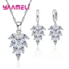 Ensemble de bijoux avec boucles d'oreilles et collier en argent Sterling 925, pendentifs à la mode, feuilles, ensembles de bijoux de mariée de mariage, cadeau pour femmes ► Photo 1/6