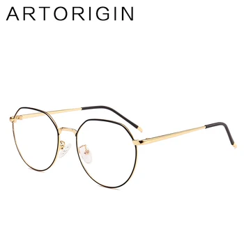

ARTORIGIN Flat Top Eyewear Frames With Blue Coating Clear Glasses Women Men Metal Spectacle Frames Oval Glasses Frame