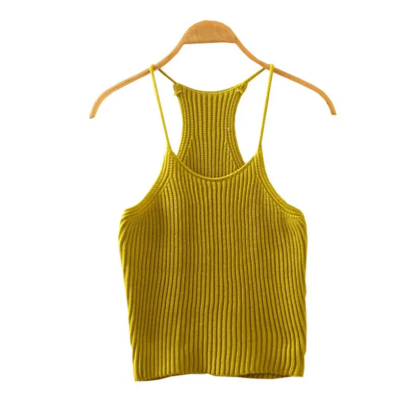 Для женщин летние трикотажные бюстье короткий топ сексуальный без рукавов стрейч Повседневное укороченные пляжные Блузы Tanks camis Новая одежда 9 Цвета - Цвет: yellow