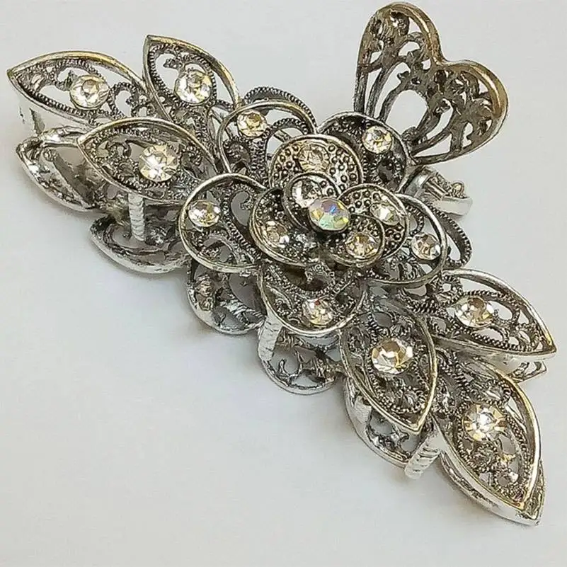 Fashion Rhinestone Crystal Flower Hair Claws Clips Clamps Hair Accessories Retro Women Clamp Barette for bride 9*3.5cm hair accessory hair clip jewelry accessories