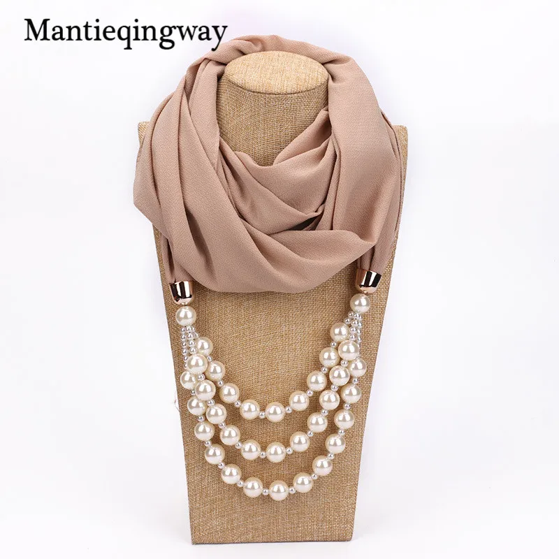 Mantieqingway шарфы с жемчугом ожерелья Длинные бусины для кулон шарф шейный женщин Bijoux