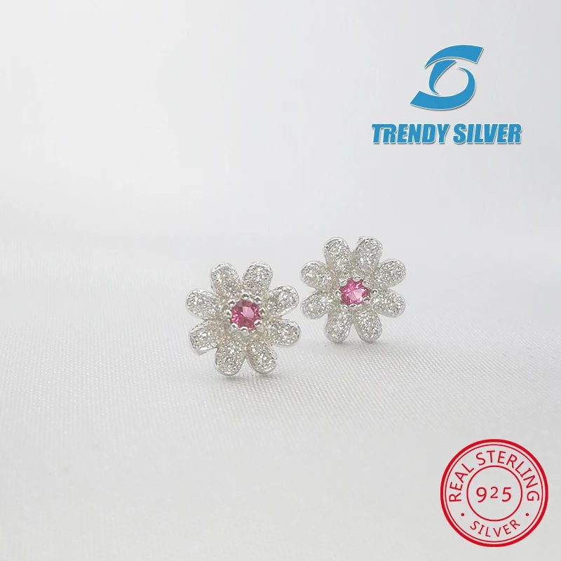 

daisy flower cubic zircon stub earrings with stones for woman girl 925 sterling silver jewelry free shipping valentine's gift