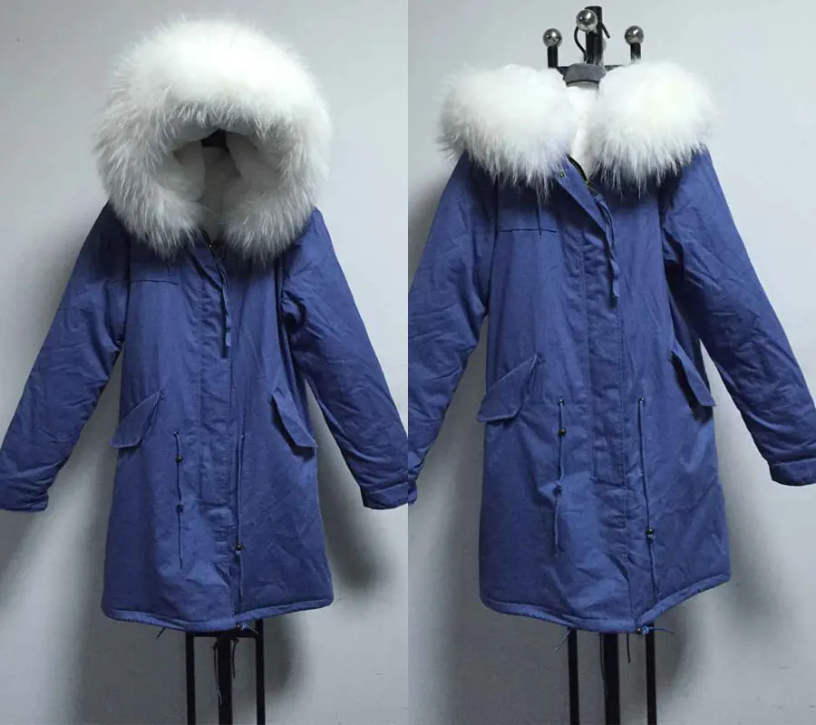 Зимние для женщин жакет из меха длинные волосы натуральным лисьим Мех животных куртка длинное пальто большой енот капюшон парка