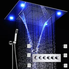 5 Functions LED Shower Faucets Set Concealed Ceiling 600x800 mm Large Showerhead Rainfall Waterfall Top Shower Body Jets Massage hm 20 led shower head rainfall thermostatic shower set 6 massage body jets panel embedded ceiling 3 ways concealed
