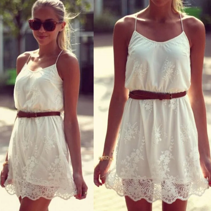 

2016 Summer New Vestidos Women Sleeveless Floral Dress Femininas Clothing White Dress