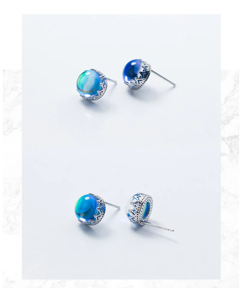 10 мм Настоящее серебро 925 пробы модные ювелирные изделия синий Аврора лес серьги гвоздики Halo кристалл