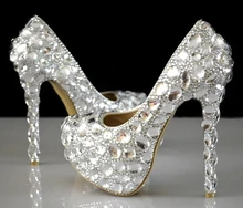 crystal rhinestone women wedding shoes white bridal shoes big size 41 married high-heel shoes platform female diamond escarpins