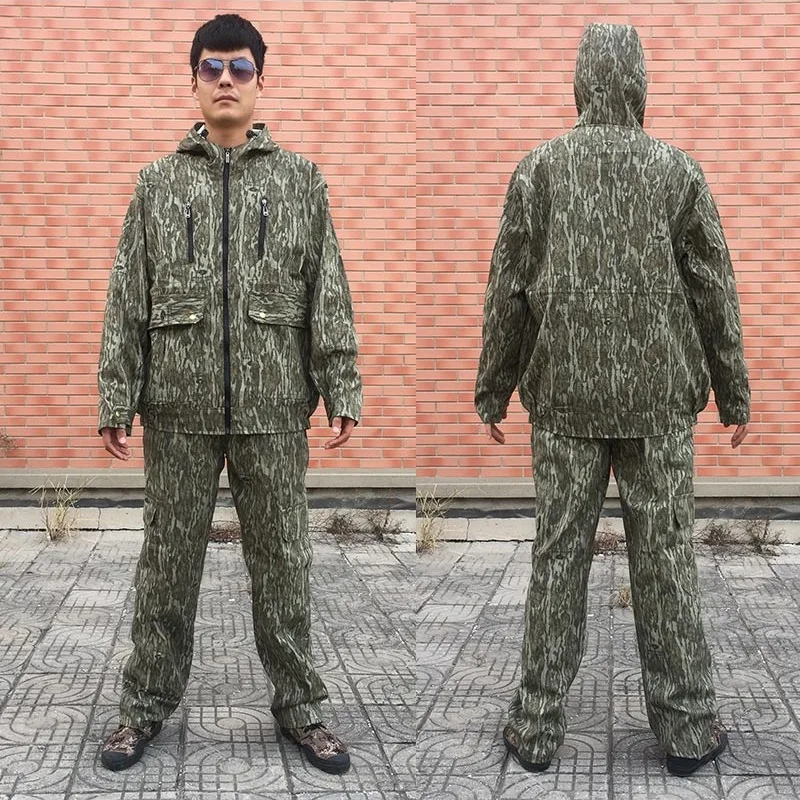 

Men Bionic Forest Bark Camouflage Hunting Clothing Breathable Hooded Jacket Pants Tactical Hunting Bird-watching Fishing Suit