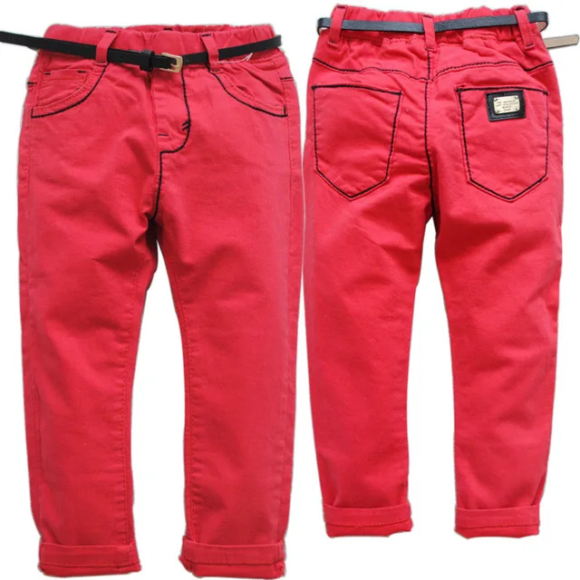 Buy 3614 red boys pants casual girls trousers denim