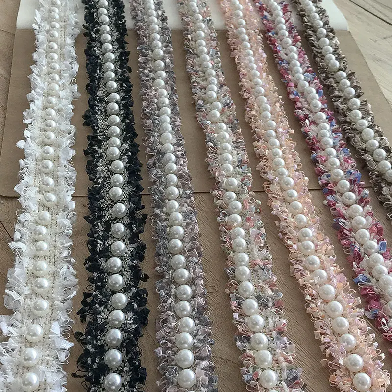 

High-quality hand-beaded Lace Korean small incense pearl wool knitting lace DIY hair ornaments handmade materials Beaded Ribbon