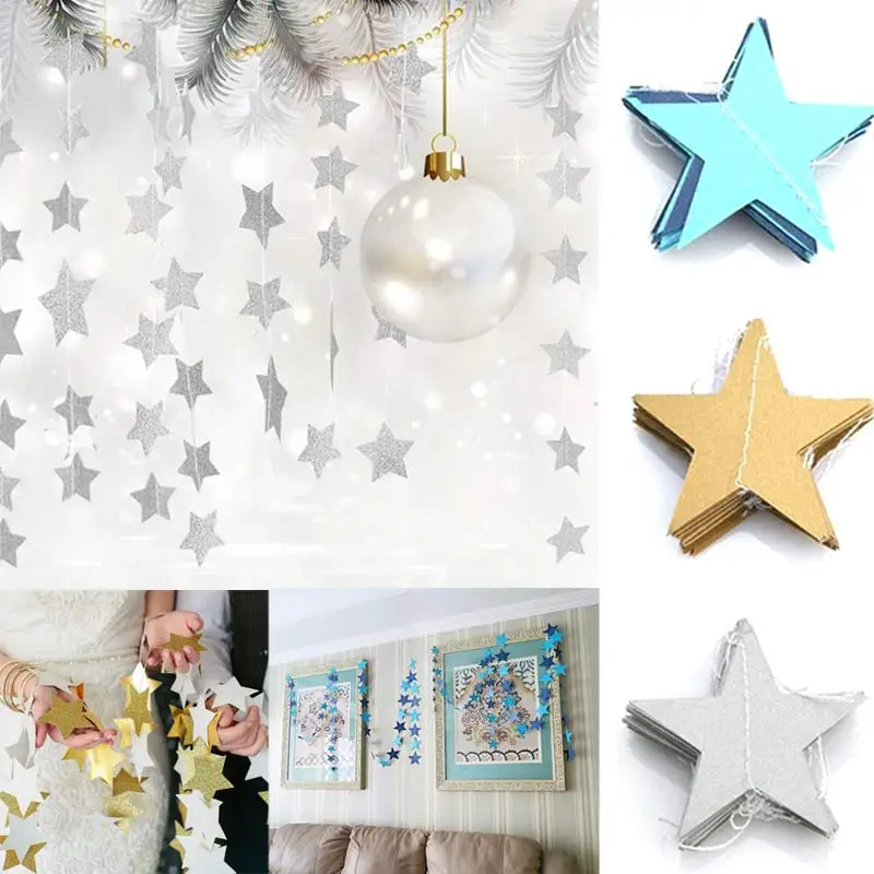 

4M Paper Five Stars Home Party Decoration Garlands Banner Bunting Drop Wedding Screen Decor TB Sale