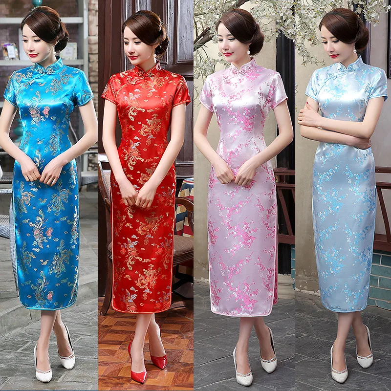 Женское традиционное китайское платье Cheongsam с принтом цветов сливы одежда
