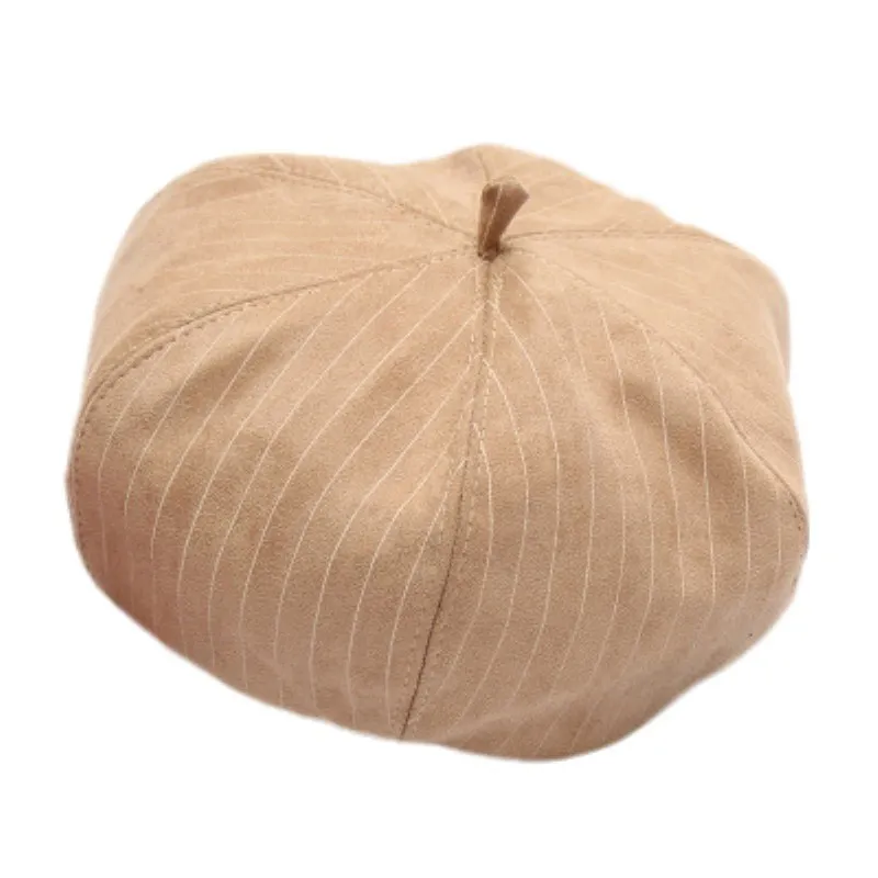New Suede Striped Berets Women Vintage Artist Octagonal Hat Female Winter Painter Beret Caps | Аксессуары для одежды