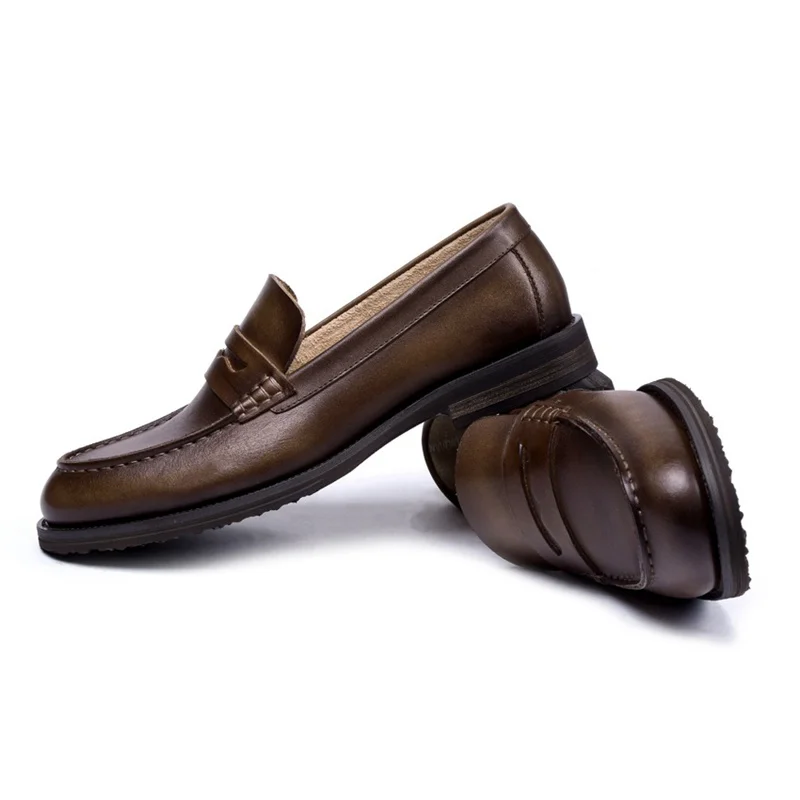 Réel De Confortable chocolat Marron Main Casual Hommes En Des Été Mocassin Bout Homme Chaussures Véritable Cuir Rond Bateau Mocassins Ss90 Conduite fqHOdwRX
