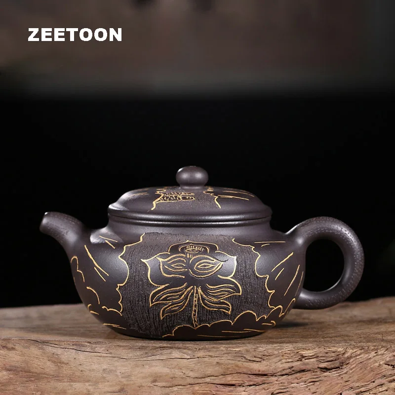 225cc Authentic Yixing Teapot Chinese Health Purple Clay Lotus Antique