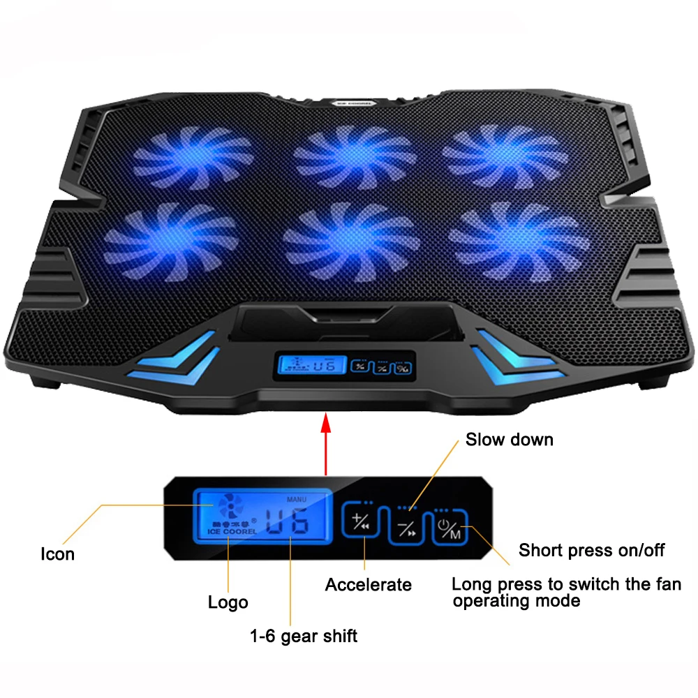 New 12 15.6 inch Laptop Cooling Pad Laptop Cooler USB Fan with 6