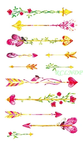 Tatuaje Temporal A Prueba De Agua Flecha A Traves De Flores De