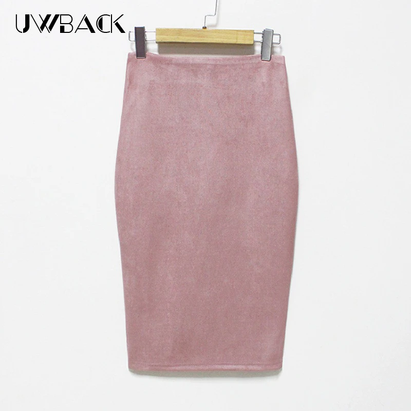 

Uwback Multi colors Bodycon Skirt Women Spring Faux Leather Skirts OL Suede Pencil Midi Skirt Autumn Saia Mujer Casual, EB516